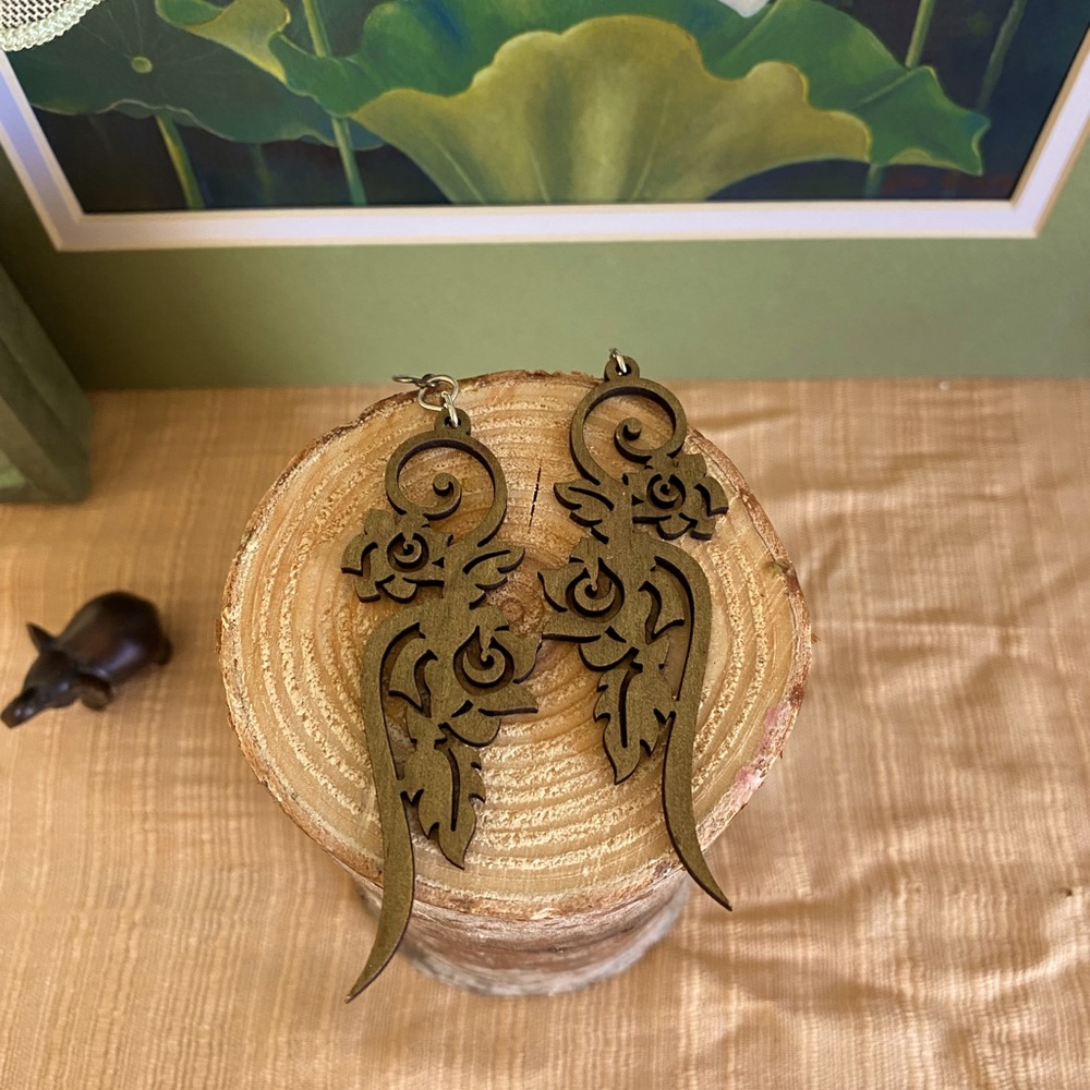 Wood carved earrings